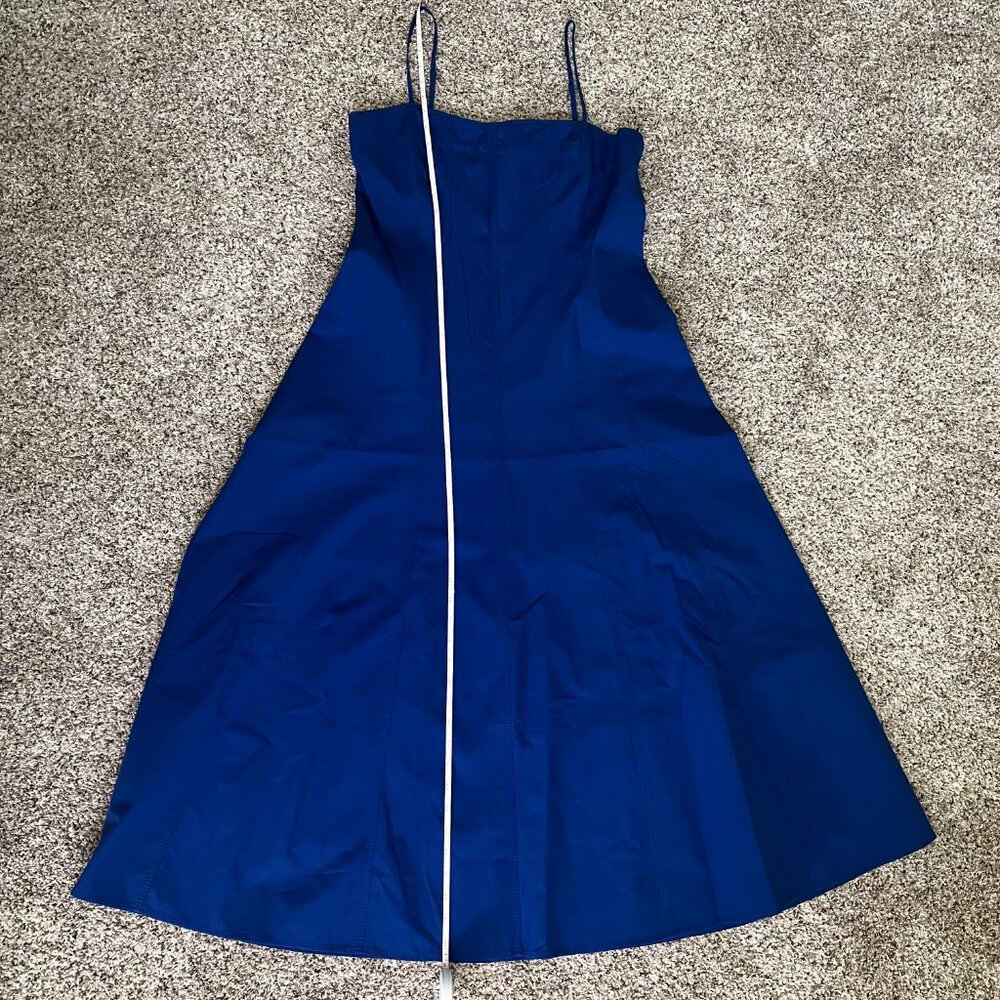 ZARA ZW Collection Poplin Midi Dress Blue Large Organic Cotton V‑Neck Spaghetti - Picture 12 of 13